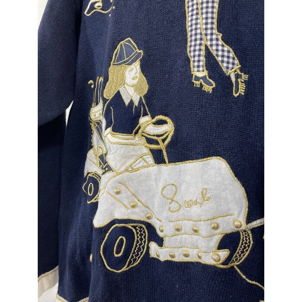 Vtg Par Four Golf Sweater Golfer Embroidered Navy Old Money Ugly Sweater Navy OS - Picture 3 of 14
